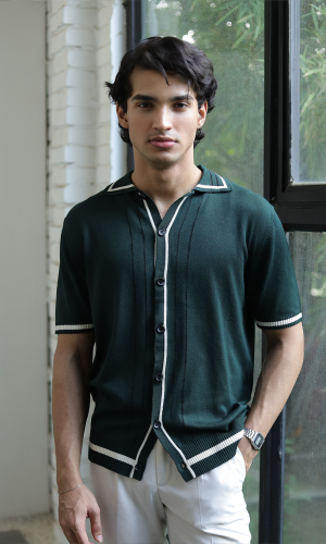 Nino | Hunter Green Textured Knit Polo Shirt
