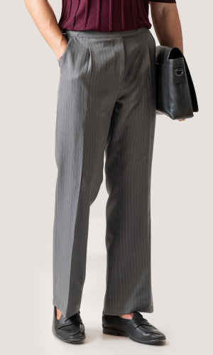 Dren | Charcoal Grey Pinstripes Flared Pants with Side Adjusters